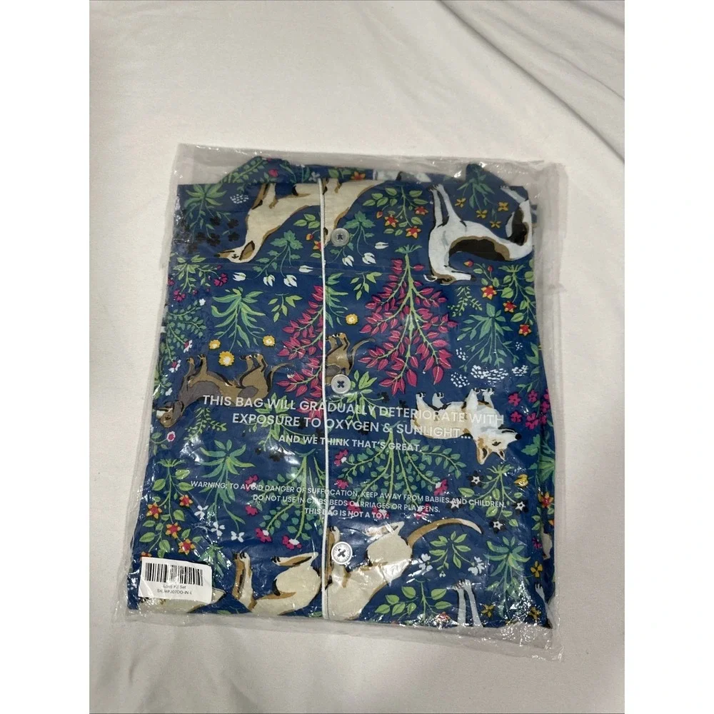NWT $168 Printfresh [ Large ]‎ 100% Organic Cotton Long PJ Set Love Dogs U1885